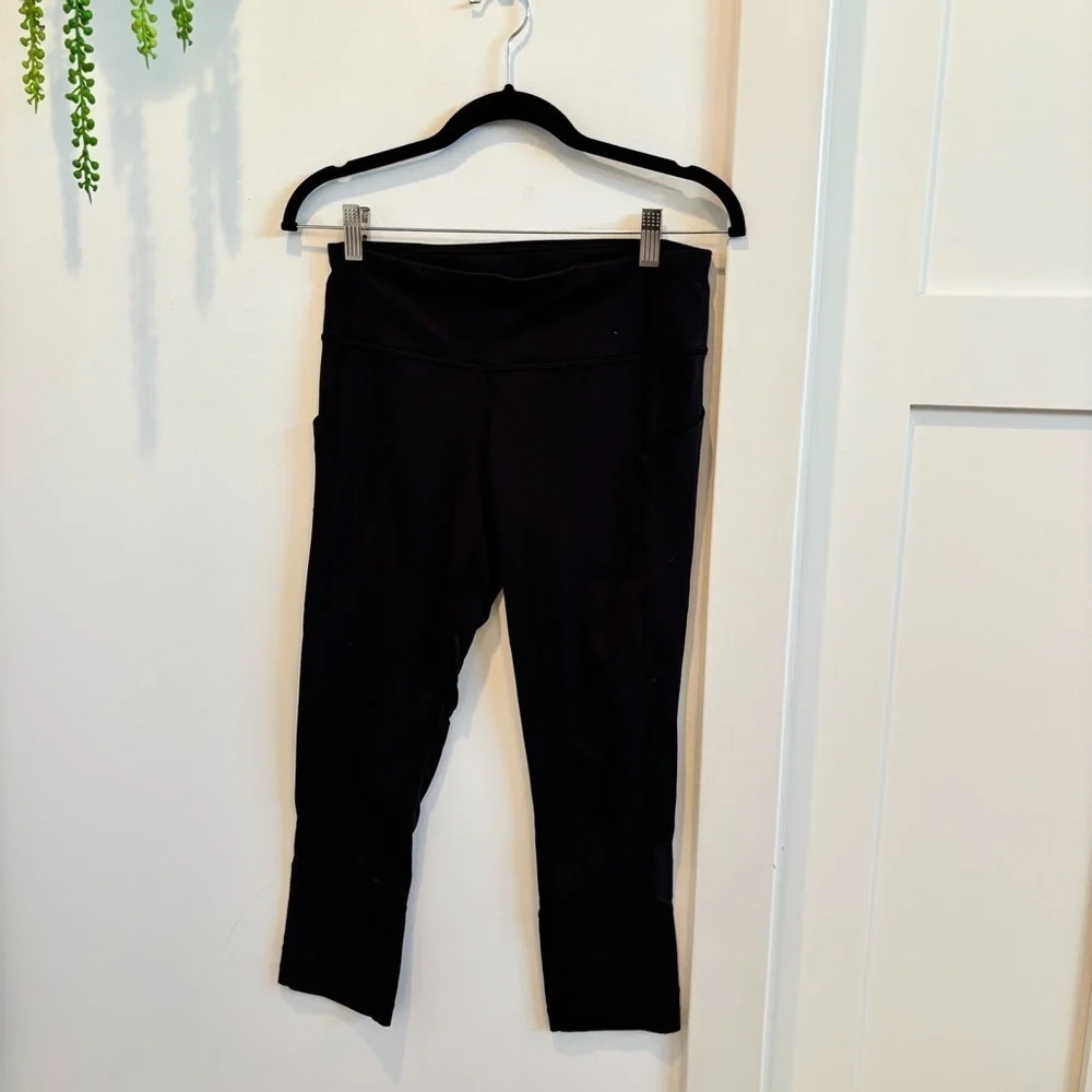 Lululemon Wunder Under Black Crop Leggings Size 6 Mesh Detail Drawstring Pockets